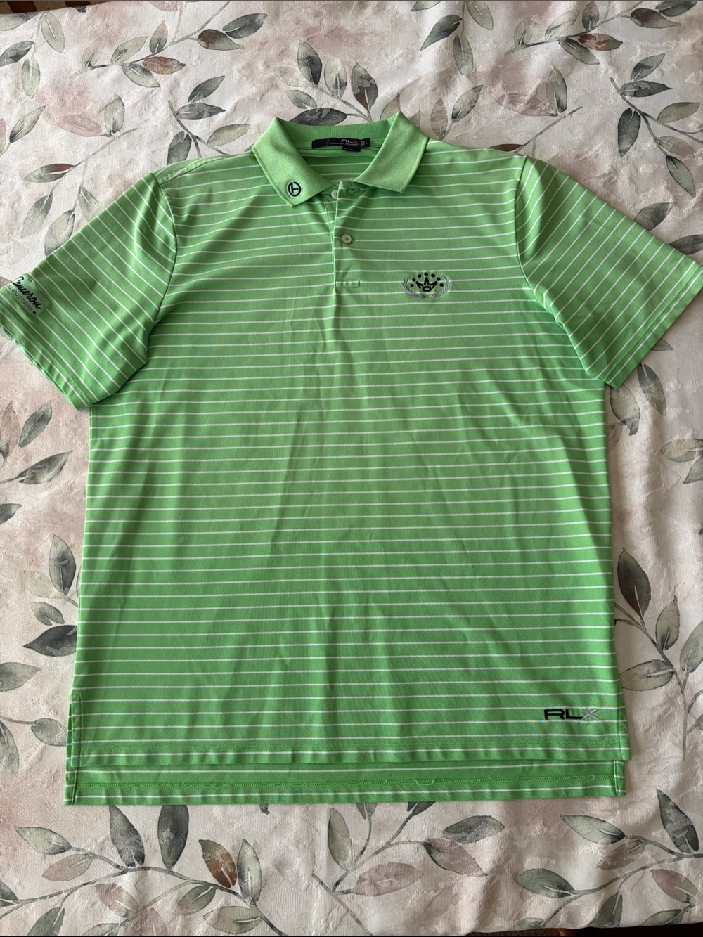 RLX Ralph Lauren Scotty Cameron Circle T Crown Green Striped Polo Shirt